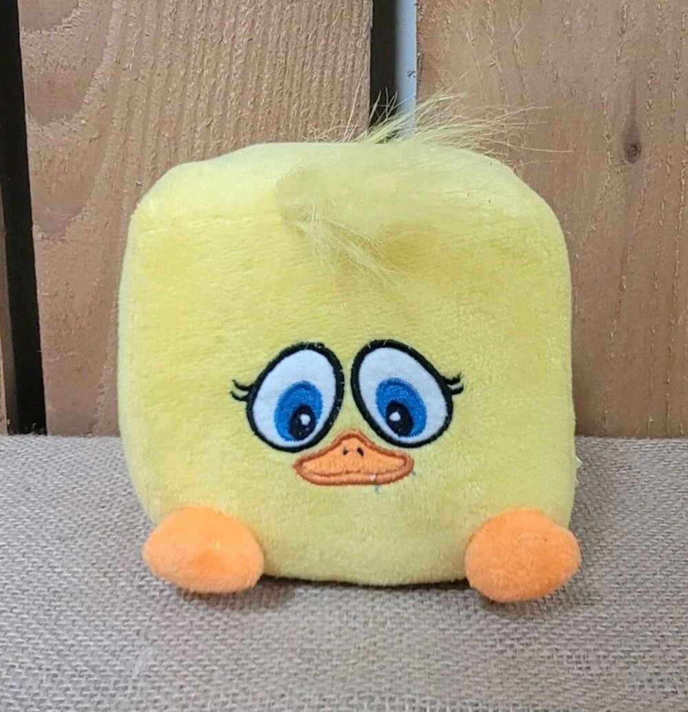 Plush Stuffed Duck Yellow Block Square 4.5" Excellent